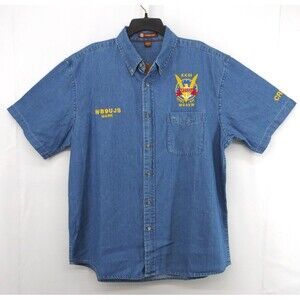 Harriton Shirt Mens Size XL Blue Button Up SS American Victory Museum Ship